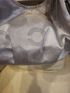 Coach Silver-Gray Circle-Pattern Hobo Bag